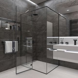 Душевой уголок Veconi Rovigo RV-073B, 1000х1000х1950, черный, прозрачное стекло